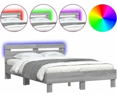 Lova Lovos rėmas su galvūgaliu ir LED, pilkas ąžuolo, 135x190cm