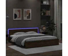 Lova Lovos rėmas su galvūgaliu ir LED, rudas ąžuolo, 200x200cm