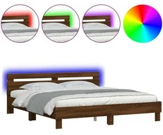 Lova Lovos rėmas su galvūgaliu ir LED, rudas ąžuolo, 200x200cm