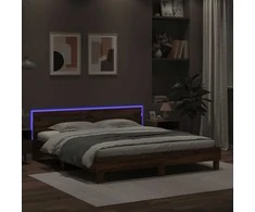 Lovos rėmas su galvūgaliu ir LED, rudas ąžuolo, 200x200cm