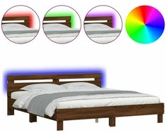Lova Lovos rėmas su galvūgaliu ir LED, rudas ąžuolo, 160x200cm