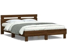 Lova Lovos rėmas su galvūgaliu ir LED, rudas ąžuolo, 140x190cm
