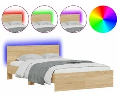 Lova Lovos rėmas su galvūgaliu ir LED, sonoma ąžuolo, 135x190cm