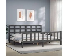 Lova Lovos rėmas su galvūgaliu, pilkas, 200x200cm, medienos masyvas