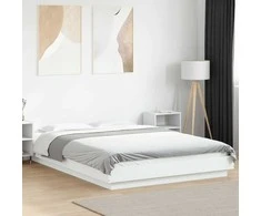Lova Lovos rėmas su LED, baltas, 140x190cm, apdirbta mediena