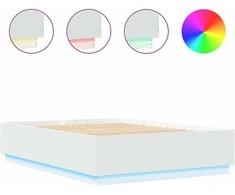 Lova Lovos rėmas su LED, baltas, 150x200cm, apdirbta mediena