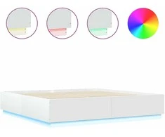 Lova Lovos rėmas su LED, baltas, 200x200cm, apdirbta mediena