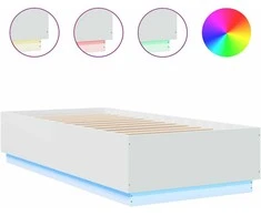 Lova Lovos rėmas su LED, baltas, 90x200cm, apdirbta mediena
