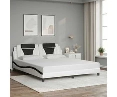 Lova Lovos rėmas su LED, baltas ir juodas, 180x200cm, dirbtinė oda