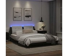 Lova Lovos rėmas su LED, baltas ir juodas, 160x200cm, dirbtinė oda