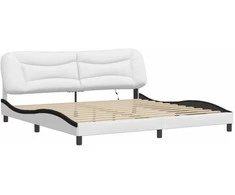 Lova Lovos rėmas su LED, baltas ir juodas, 200x200cm, dirbtinė oda