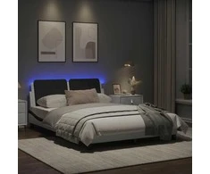 Lova Lovos rėmas su LED, baltas ir juodas, 140x190cm, dirbtinė oda