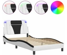 Lova Lovos rėmas su LED, baltas ir juodas, 100x200cm, dirbtinė oda