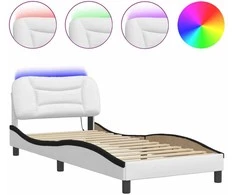 Lovos rėmas su LED, baltas ir juodas, 80x200cm, dirbtinė oda