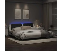 Lova Lovos rėmas su LED, baltas ir juodas, 200x200cm, dirbtinė oda