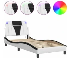 Lovos rėmas su LED, baltas ir juodas, 80x200cm, dirbtinė oda