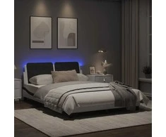 Lova Lovos rėmas su LED, baltas ir juodas, 140x200cm, dirbtinė oda