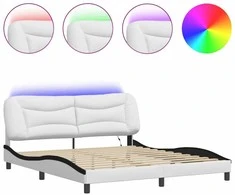 Lova Lovos rėmas su LED, baltas ir juodas, 180x200cm, dirbtinė oda