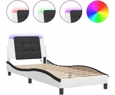 Lova Lovos rėmas su LED, baltas ir juodas, 100x200cm, dirbtinė oda