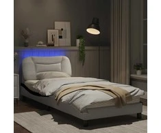 Lova Lovos rėmas su LED, baltas ir juodas, 90x190cm, dirbtinė oda