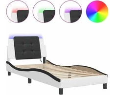 Lova Lovos rėmas su LED, baltas ir juodas, 80x200cm, dirbtinė oda