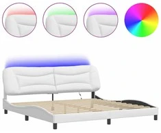 Lova Lovos rėmas su LED, baltos spalvos, 200x200cm, dirbtinė oda