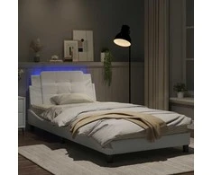 Lova Lovos rėmas su LED, baltos spalvos, 100x200cm, dirbtinė oda