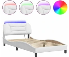 Lovos rėmas su LED, baltos spalvos, 100x200cm, dirbtinė oda