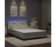 Lova Lovos rėmas su LED, baltos spalvos, 140x190cm, dirbtinė oda