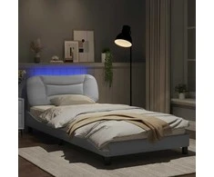 Lova Lovos rėmas su LED, baltos spalvos, 100x200cm, dirbtinė oda