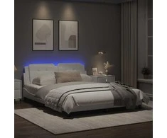 Lovos rėmas su LED, baltos spalvos, 160x200cm, dirbtinė oda
