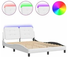 Lova Lovos rėmas su LED, baltos spalvos, 140x190cm, dirbtinė oda