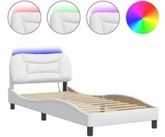 Lovos rėmas su LED, baltos spalvos, 80x200cm, dirbtinė oda