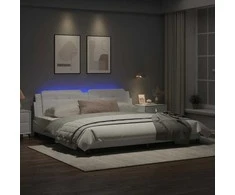 Lovos rėmas su LED, baltos spalvos, 200x200cm, dirbtinė oda