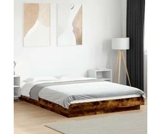 Lova Lovos rėmas su LED, dūminio ąžuolo, 120x200cm, apdirbta mediena