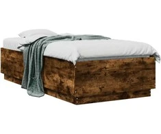 Lova Lovos rėmas su LED, dūminio ąžuolo, 75x190cm, apdirbta mediena