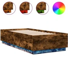 Lova Lovos rėmas su LED, dūminio ąžuolo, 75x190cm, apdirbta mediena