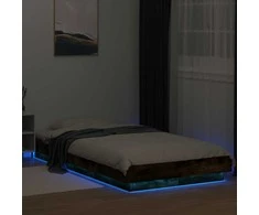 Lova Lovos rėmas su LED, dūminio ąžuolo, 100x200cm, apdirbta mediena