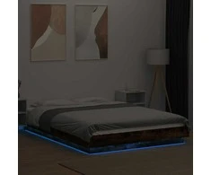 Lova Lovos rėmas su LED, dūminio ąžuolo, 120x190cm, apdirbta mediena
