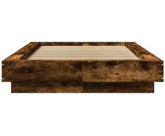 Lova Lovos rėmas su LED, dūminio ąžuolo, 90x190cm, apdirbta mediena