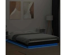 Lova Lovos rėmas su LED, juodas, 120x200cm, apdirbta mediena