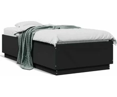 Lova Lovos rėmas su LED, juodas, 75x190cm, apdirbta mediena