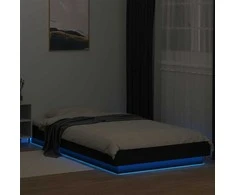 Lova Lovos rėmas su LED, juodas, 75x190cm, apdirbta mediena