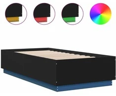 Lova Lovos rėmas su LED, juodas, 90x190cm, apdirbta mediena
