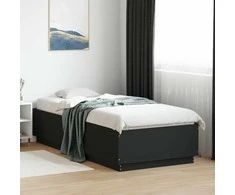 Lova Lovos rėmas su LED, juodas, 90x200cm, apdirbta mediena