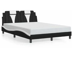 Lova Lovos rėmas su LED, juodas ir baltas, 140x190cm, dirbtinė oda