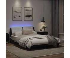 Lova Lovos rėmas su LED, juodas ir baltas, 140x200cm, dirbtinė oda