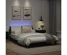 Lova Lovos rėmas su LED, juodas ir baltas, 140x190cm, dirbtinė oda
