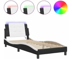 Lova Lovos rėmas su LED, juodas ir baltas, 90x190cm, dirbtinė oda