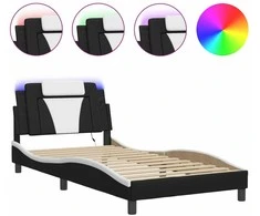Lovos rėmas su LED, juodas ir baltas, 100x200cm, dirbtinė oda